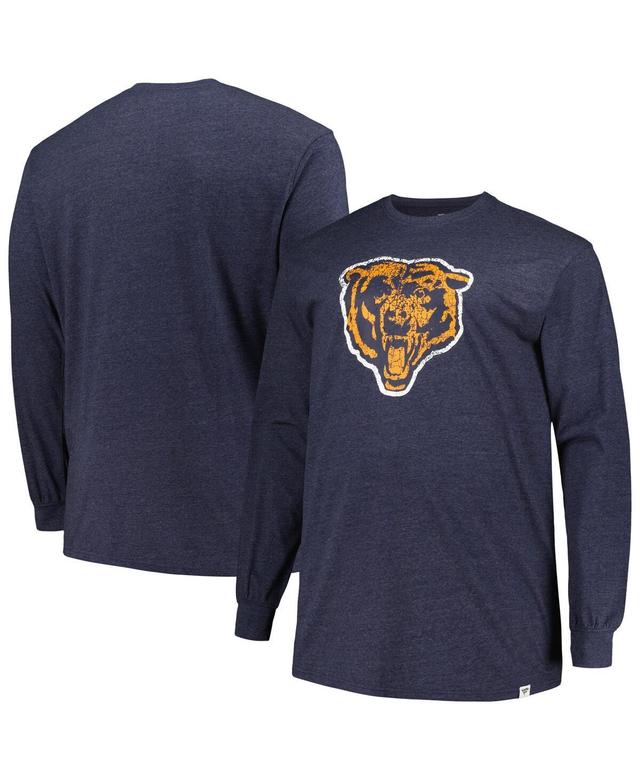 Mens Profile Heather Navy Distressed Chicago Bears Big and Tall Throwback Long Sleeve T-shirt Product Image