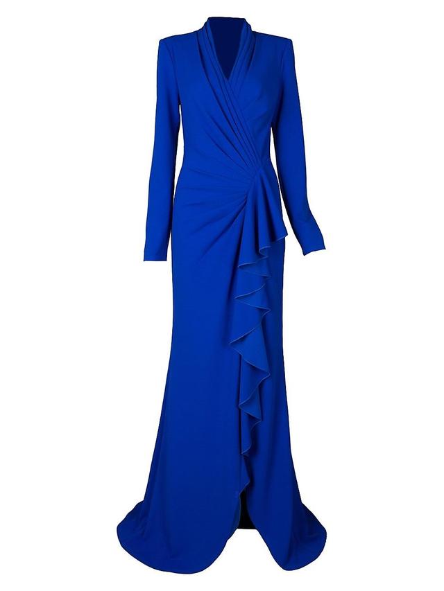 Womens Crepe Ruffled Long-Sleeve Gown Product Image