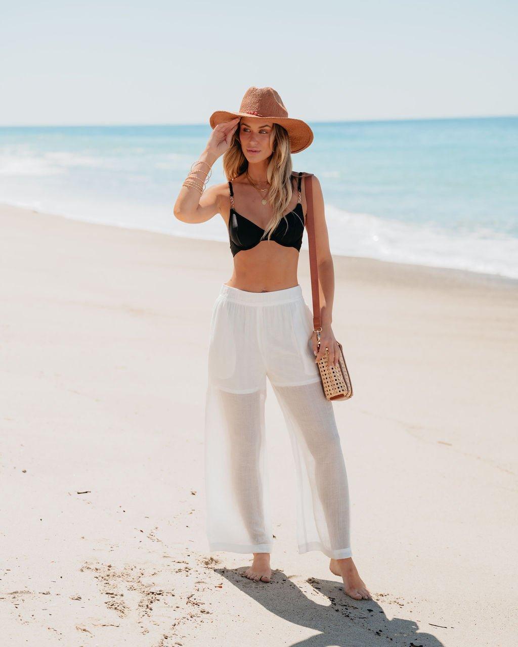 White High Waisted Cropped Wide Leg Pants - FINAL SALE Product Image