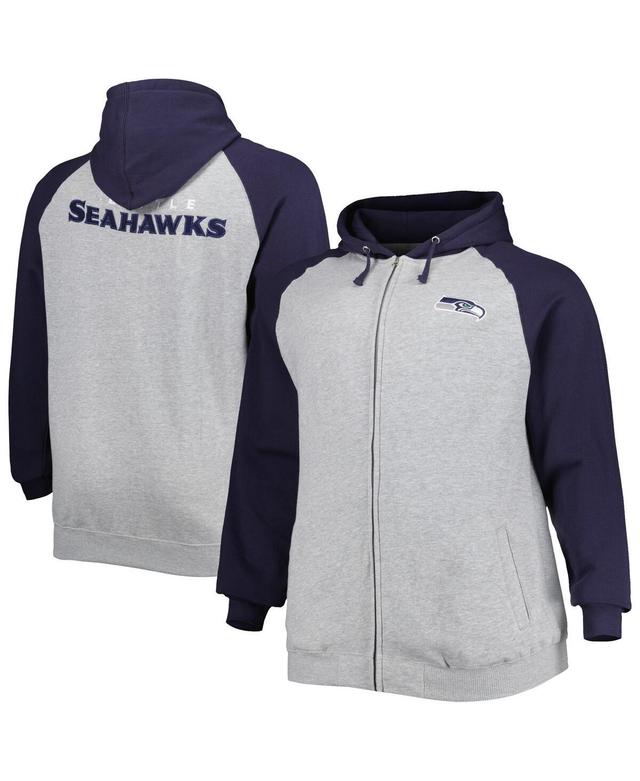 Mens Heather Gray Seattle Seahawks Big & Tall Fleece Raglan Full-Zip Hoodie Jacket Product Image