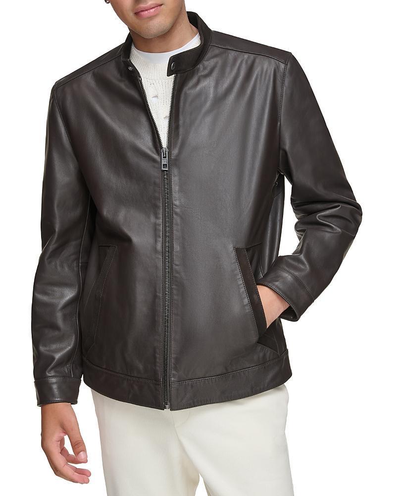 Andrew Marc Varkas Leather Full Zip Racer Jacket Product Image