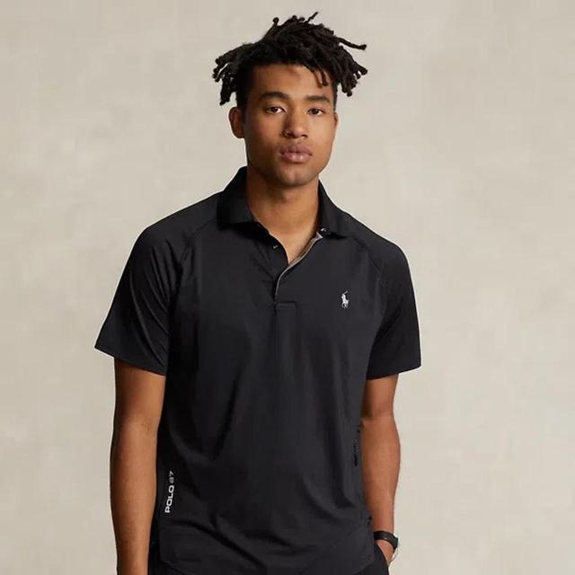 Custom Slim Fit Mesh Polo Shirt In Black Marble Product Image