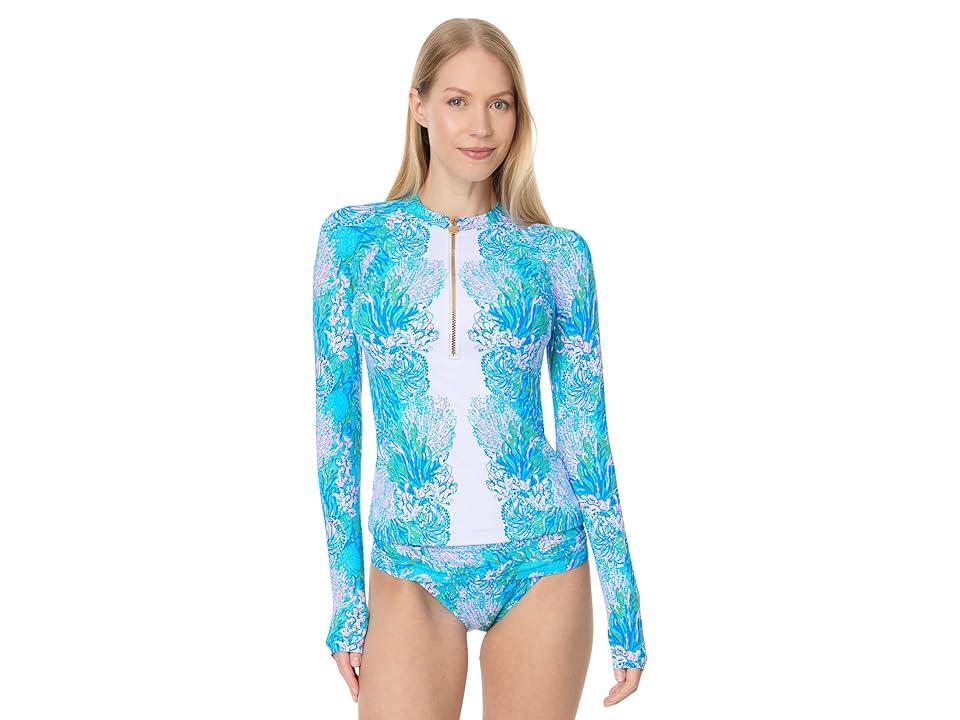 Lilly Pulitzer Nayte Rashguard Top (Las Olas Aqua Strong Current Sea Engineered) Women's Swimwear Product Image