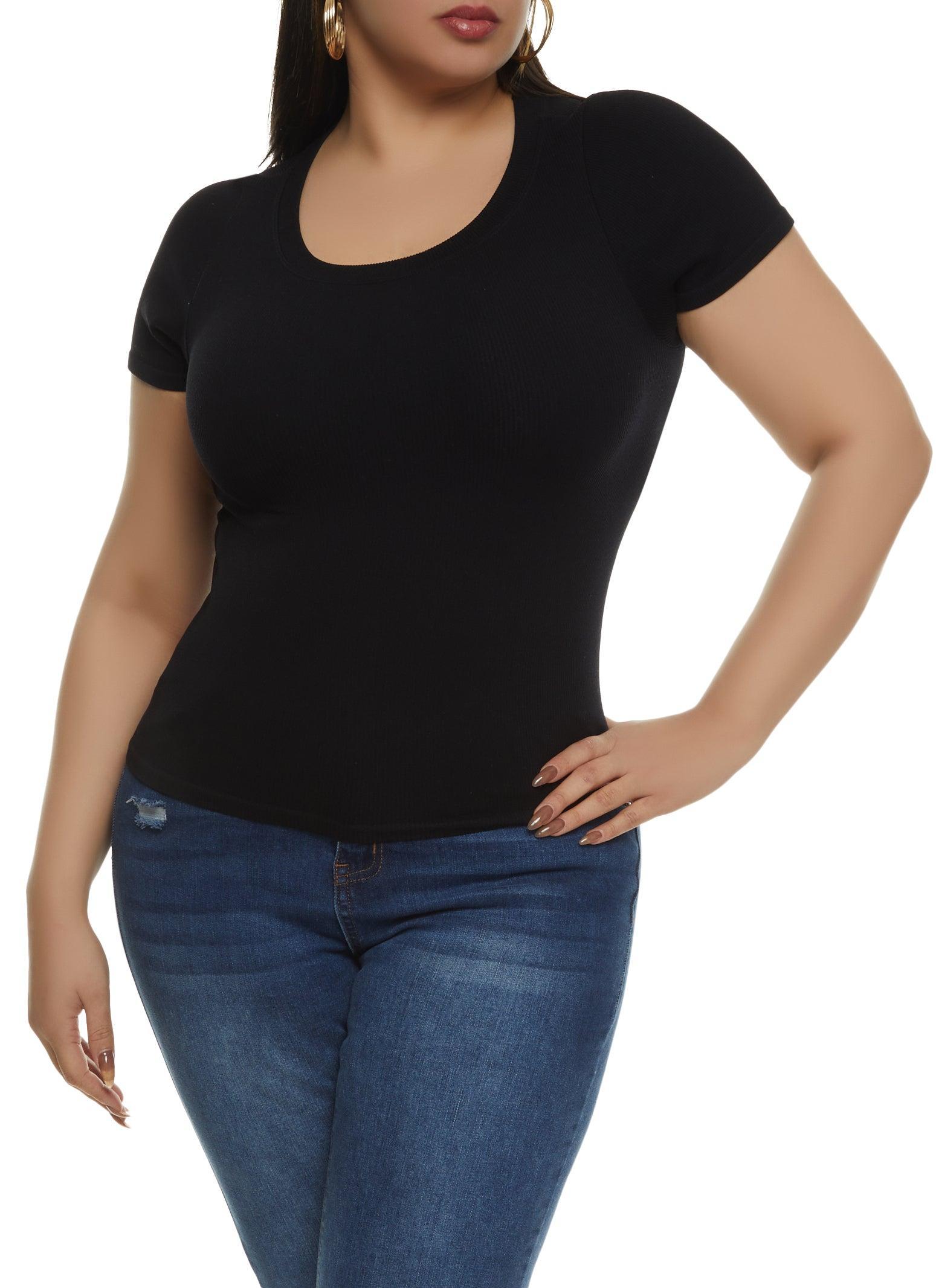 Womens Plus Size Ribbed Crew Neck T Shirt product image