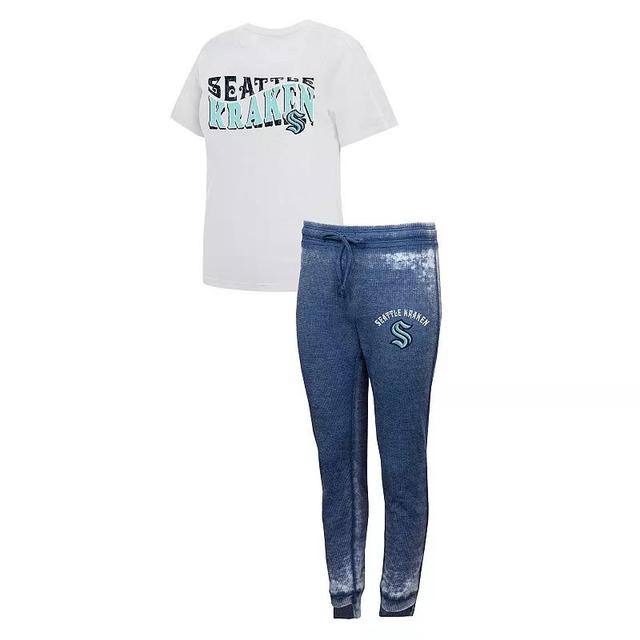 Womens Concepts Sport Deep Sea Blue Seattle Kraken Resurgence Slub Burnout Raglan T-shirt and Joggers Sleep Set - Deep Sea Blue Product Image