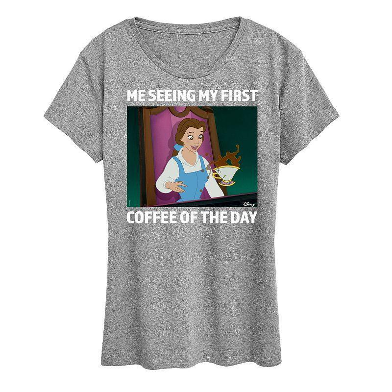 Disney Princess Belle Womens First Coffee Of The Day Meme Graphic Tee Product Image