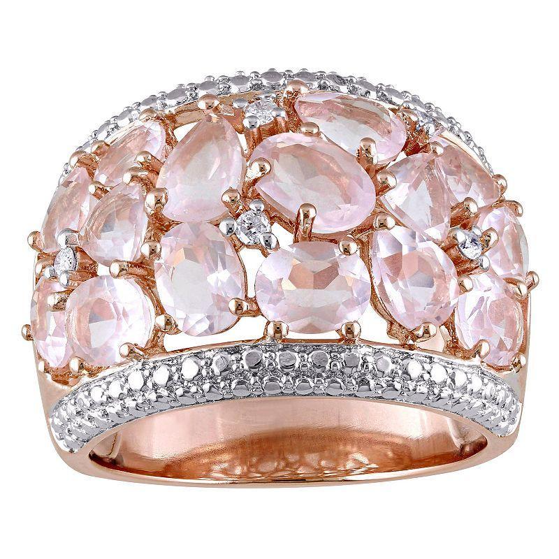 Stella Grace 18k Rose Gold Over Silver Rose Quartz & Diamond Accent Floral Ring, Womens Pink Tone Product Image