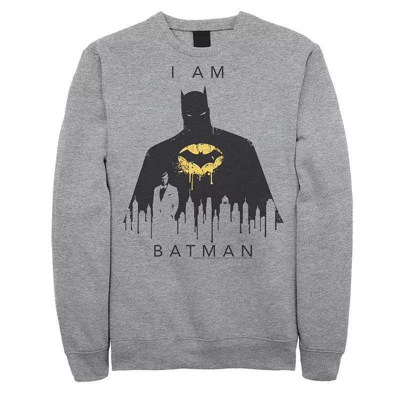 Mens DC Comics I Am Batman Skyline Poster Sweatshirt Athletic Grey Product Image