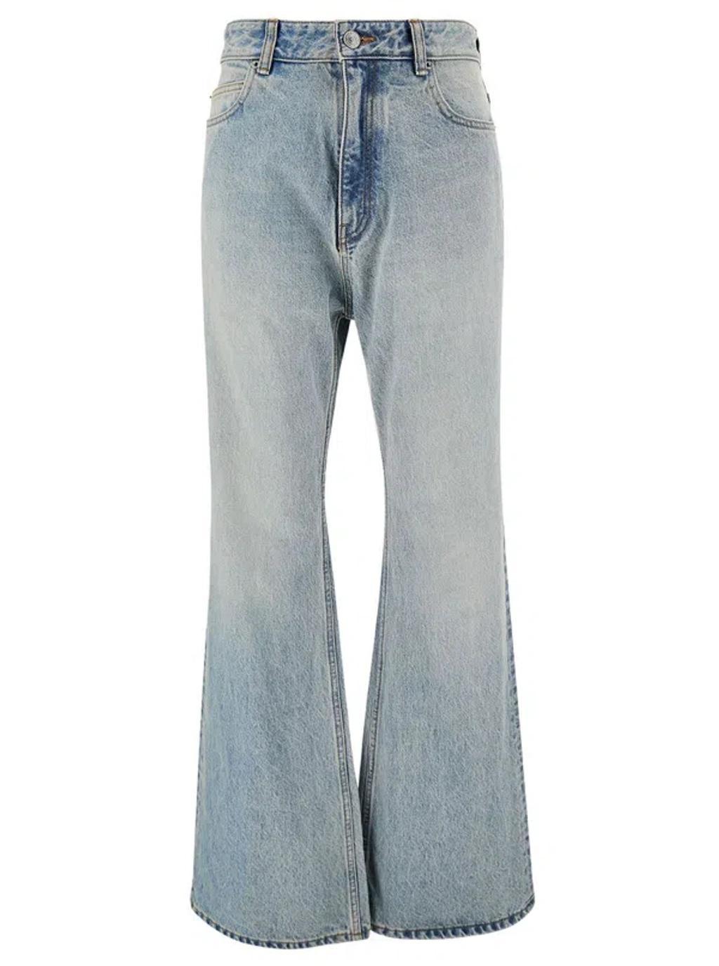 BALENCIAGA Light Blue Flared Jeans With Logo Patch At The Back In Cotton Denim Woman In Sky Blue Product Image