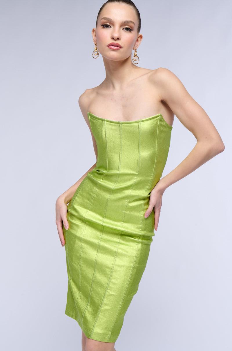 MEET ME IN THE METALLICS MIDI DRESS IN LIME Product Image