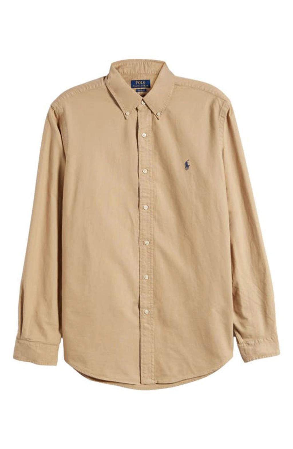 Player Logo Slim Fit Garment Dyed Oxford Shirt In Tan-brown In Polo Black Product Image