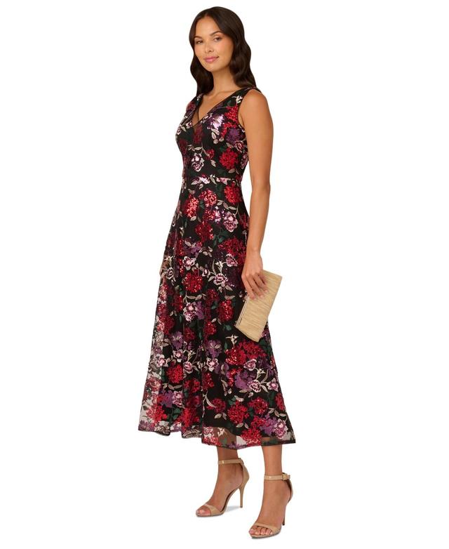 Adrianna Papell Womens Floral Sequin Fit & Flare Dress Product Image