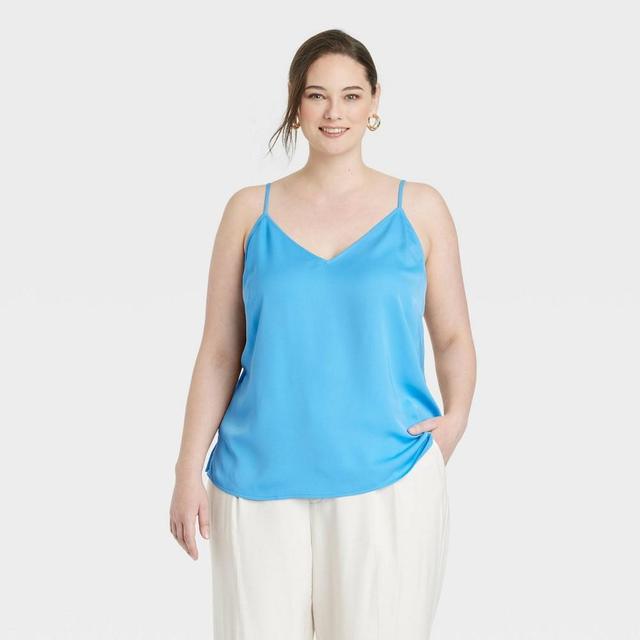 Womens Plus Size Matte Satin Essential Cami - A New Day Blue 4X Product Image
