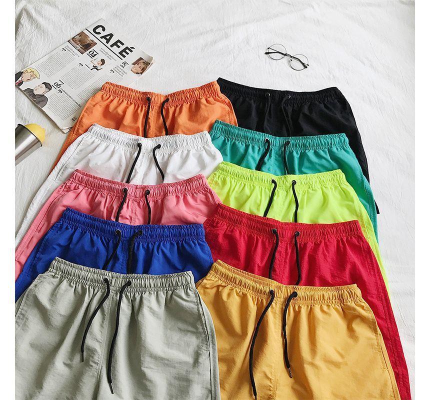 Mid Rise Plain Drawstring Shorts Product Image