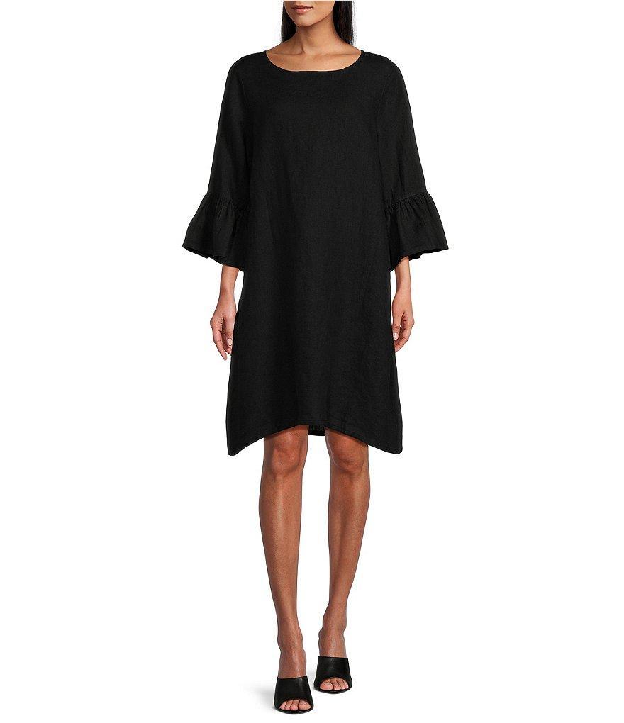 Bryn Walker Phryne Linen Scoop Neck 3/4 Ruffled Bell Sleeve Shift Dress product image