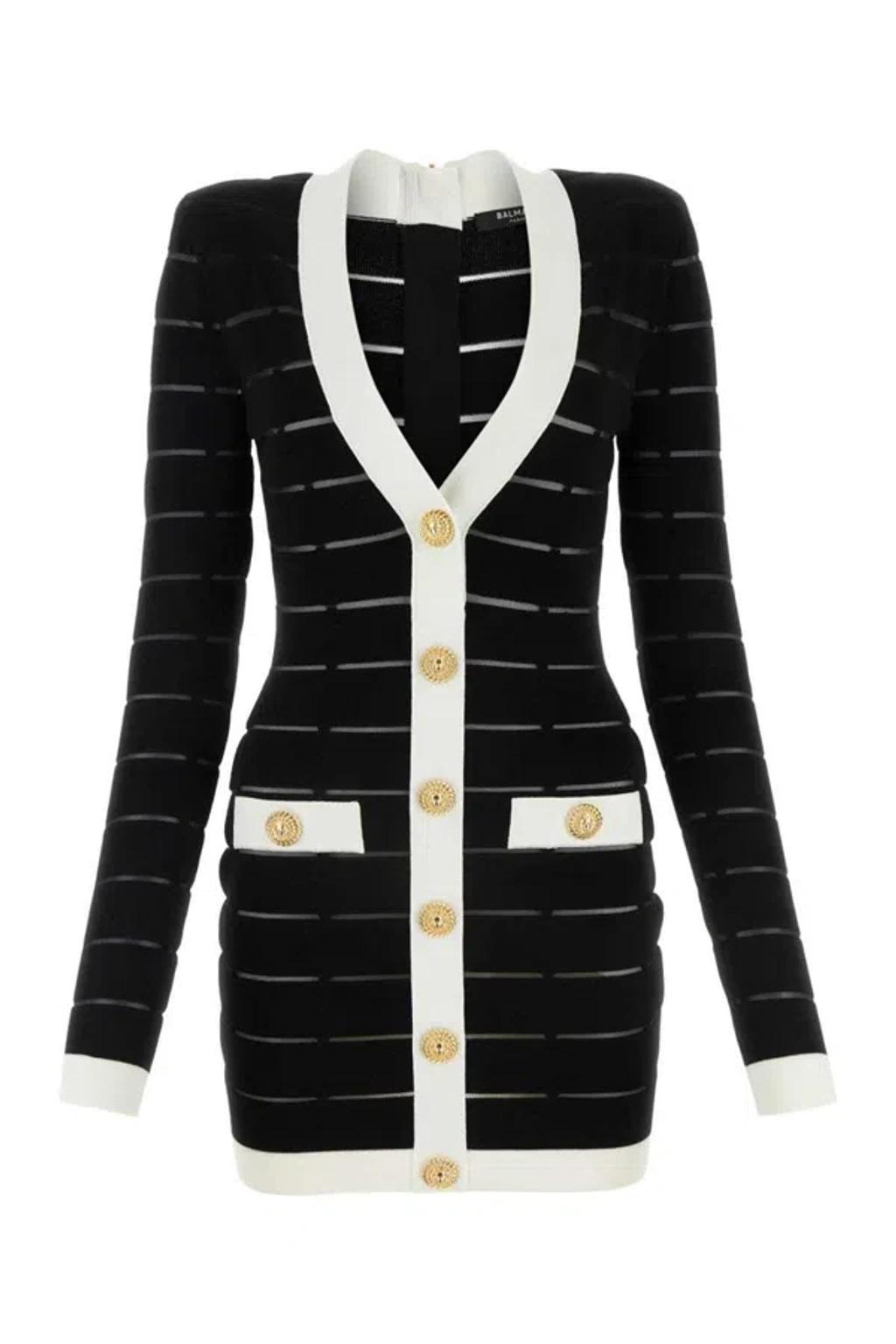 BALMAIN Button-embellishment Knitted Mini Dress In Black Product Image