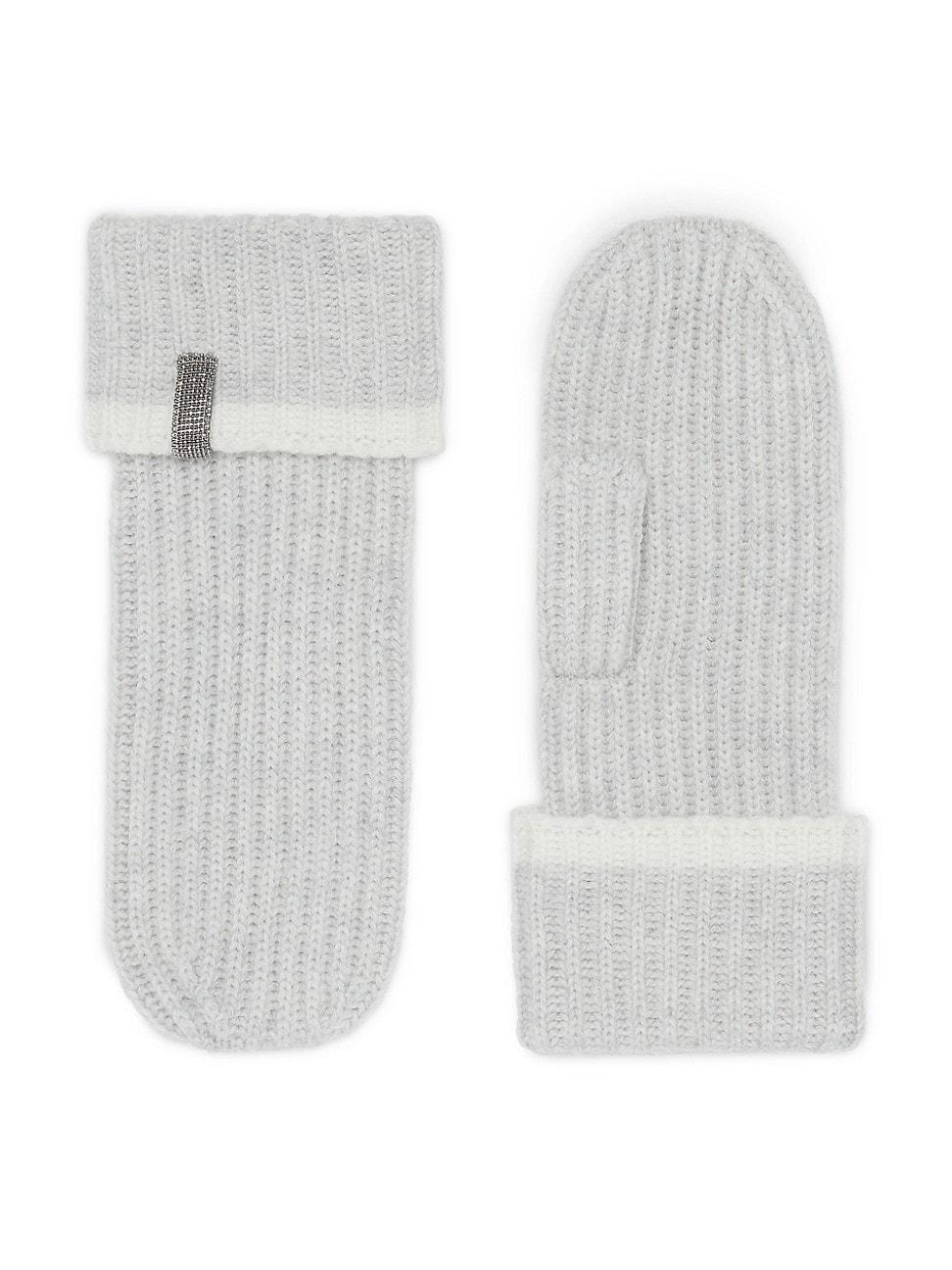 Womens Cashmere English Rib Knit Mittens with Monili Product Image