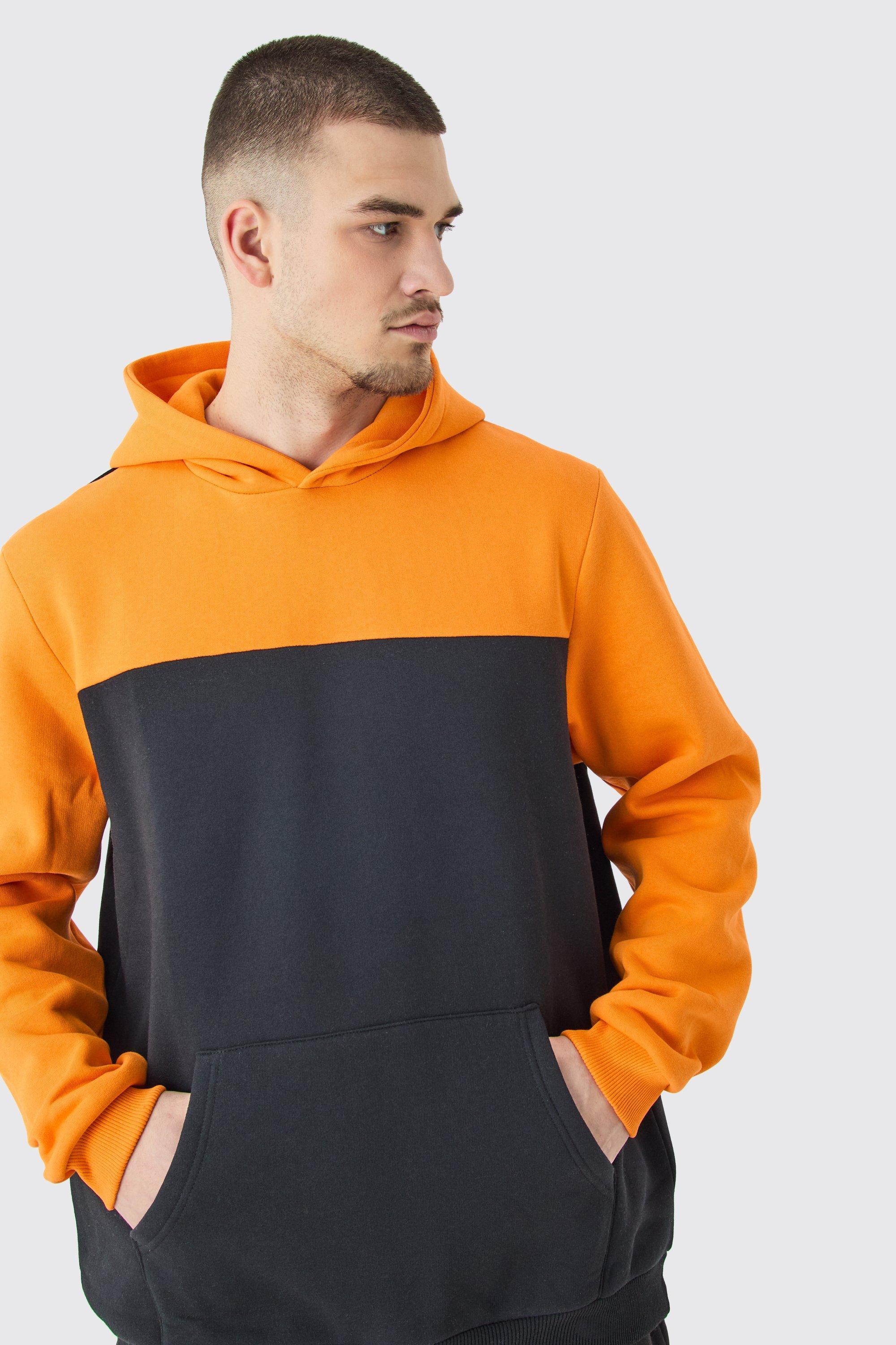 Tall Colour Block Hoodie In Orange | boohooMAN USA Product Image