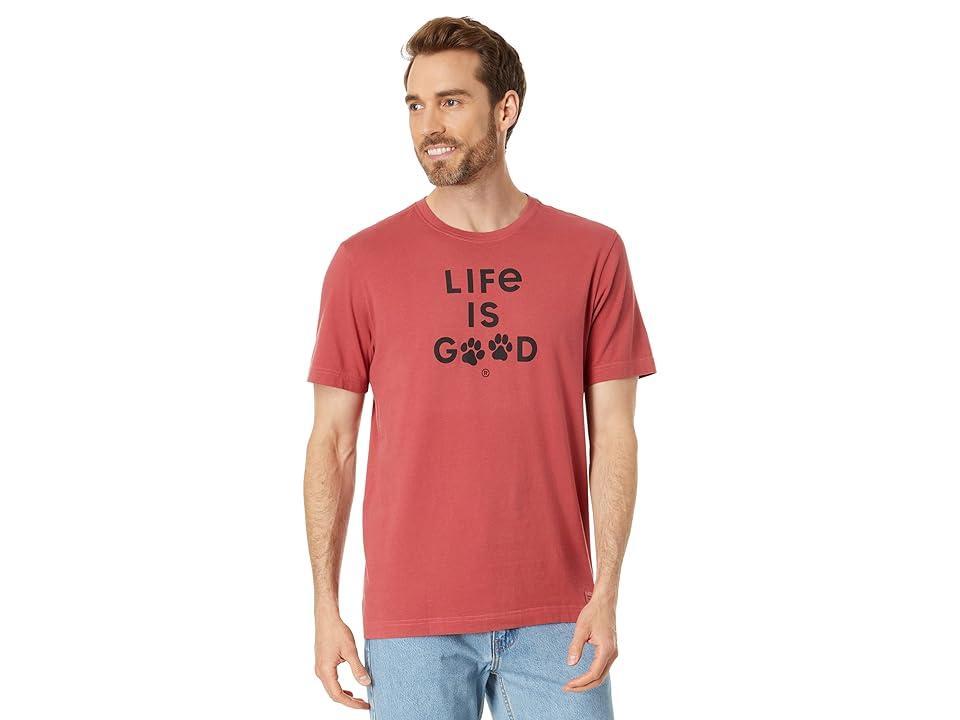 Life is Good Life Is Good Paw Print Short Sleeve Crusher Tee (Faded Red) Men's Clothing Product Image