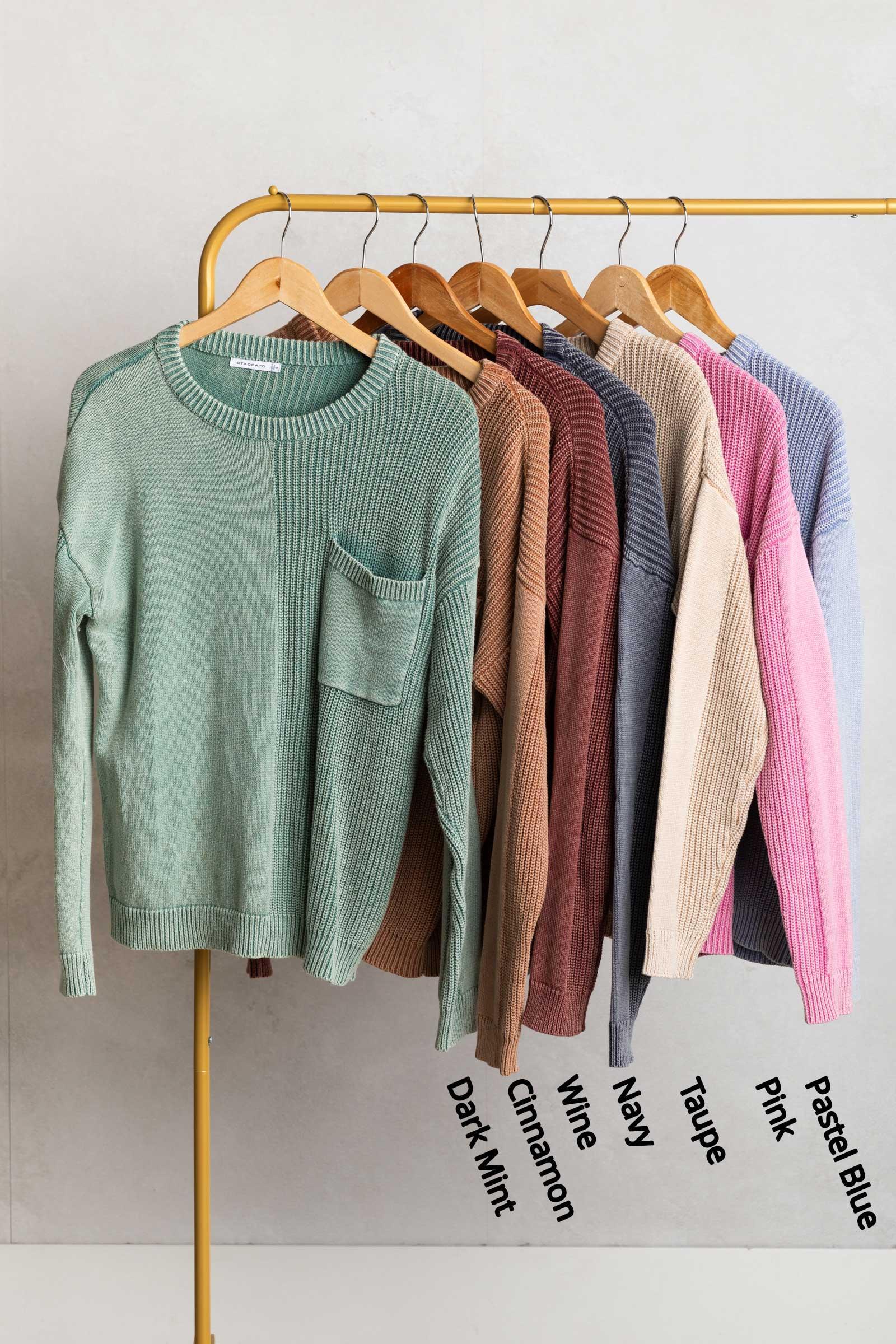 Washed Waffle Knit Sweater With Pocket Product Image