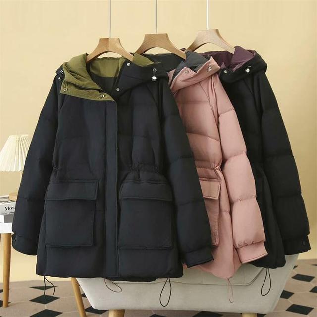 Plus Size Two Tone Hooded Padded Zip Jacket Product Image