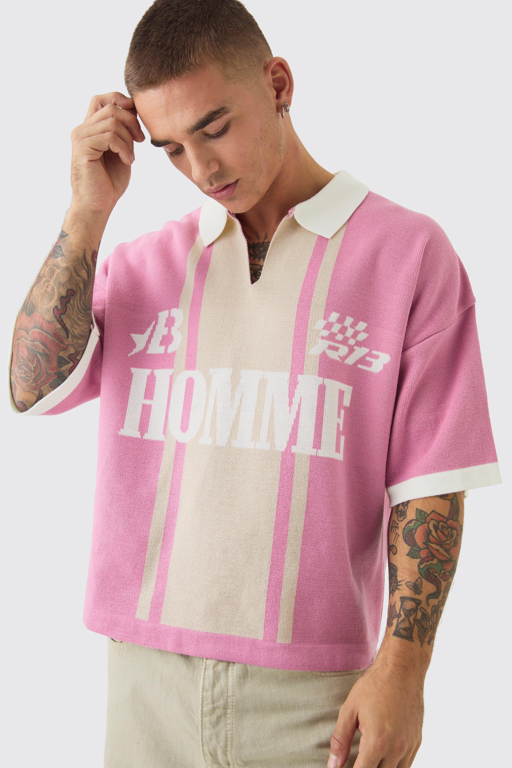 Oversized Boxy Football Knitted Polo | boohooMAN USA Product Image