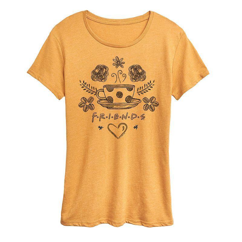 Womens Friends Floral Coffee Logo Graphic Tee, Girls Grey Golden Meadow Product Image