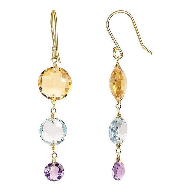 Jewelmak 14k Gold Citrine, Blue Topaz & Amethyst Triple Coin Drop Earrings, Womens, Yellow Product Image