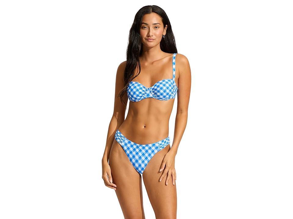 Seafolly Ciao Bella Check Ruched Underwire Bra (Azure) Women's Swimwear Product Image