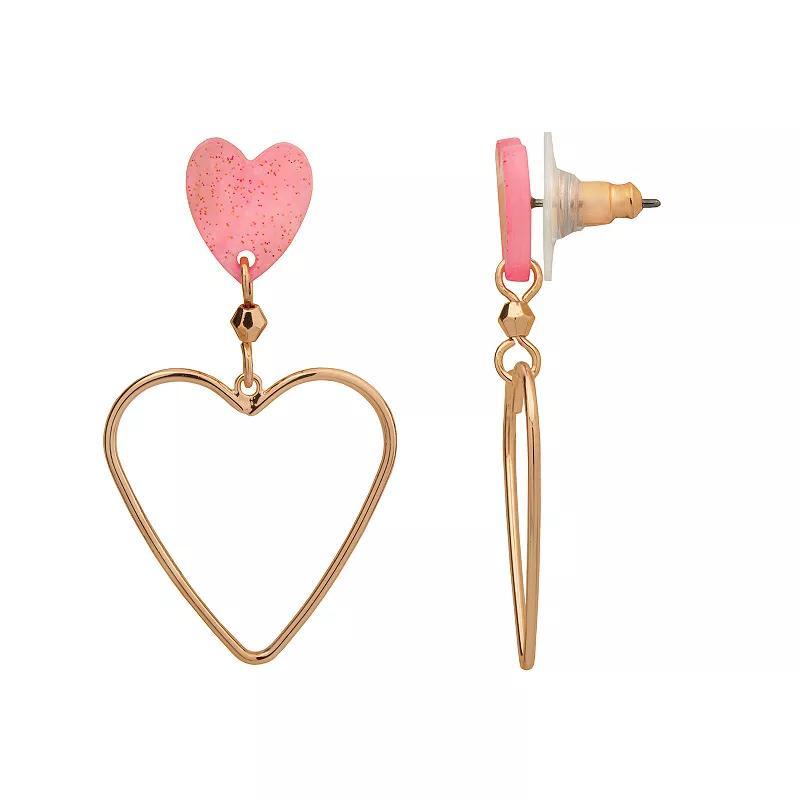 LC Lauren Conrad Gold Tone Double Heart Drop Earrings, Womens Product Image