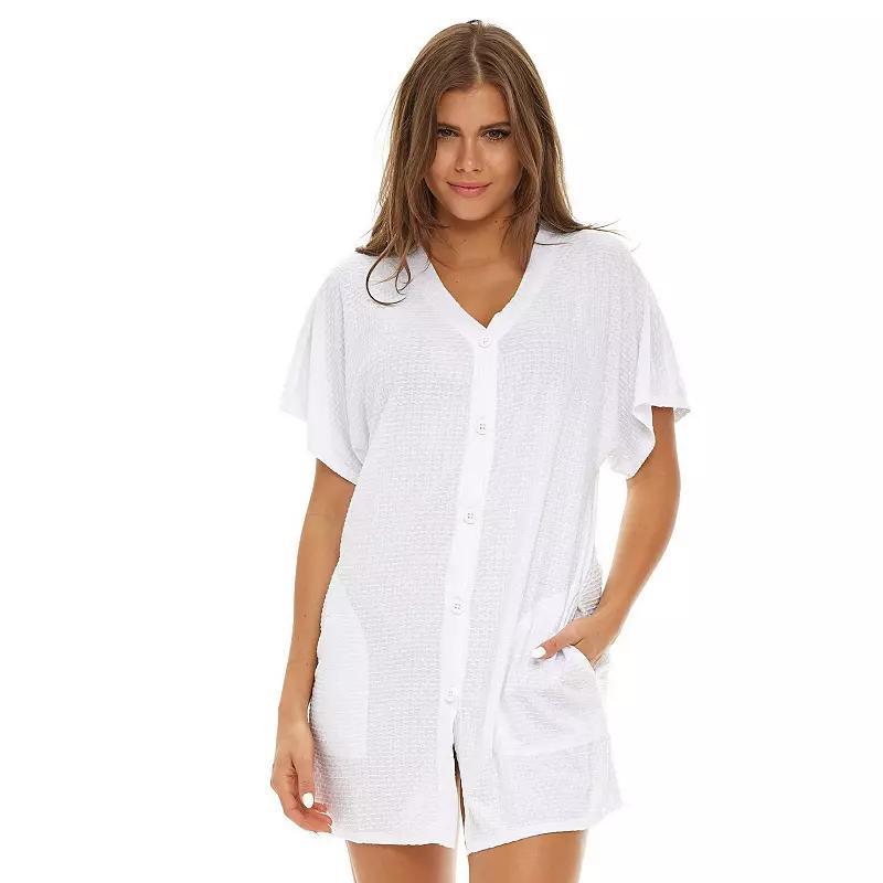 Plus Size Jordan Taylor Button Waffle-Weave Swim Cover-Up, Womens Product Image