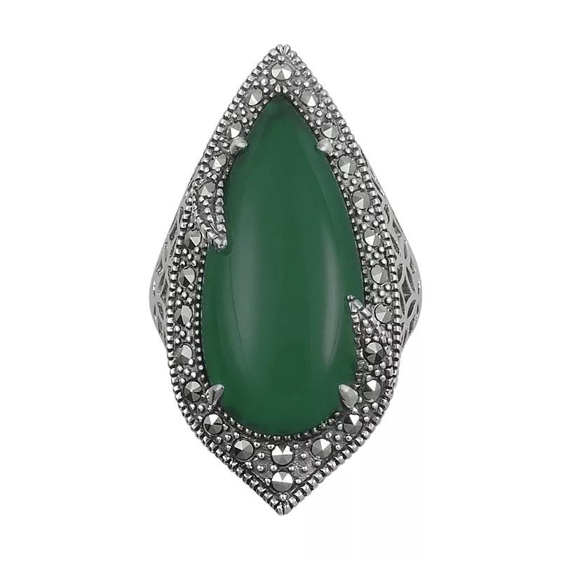 Lavish by TJM Sterling Silver Green Agate Filigree Ring, Womens Product Image