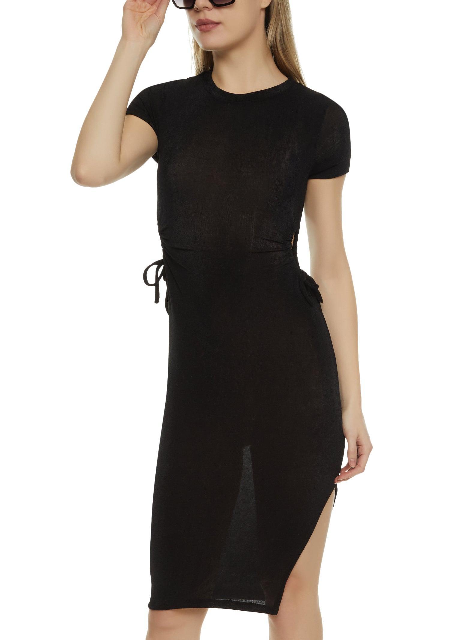 Womens Side Slit Drawstring Cut Out Midi Dress Product Image