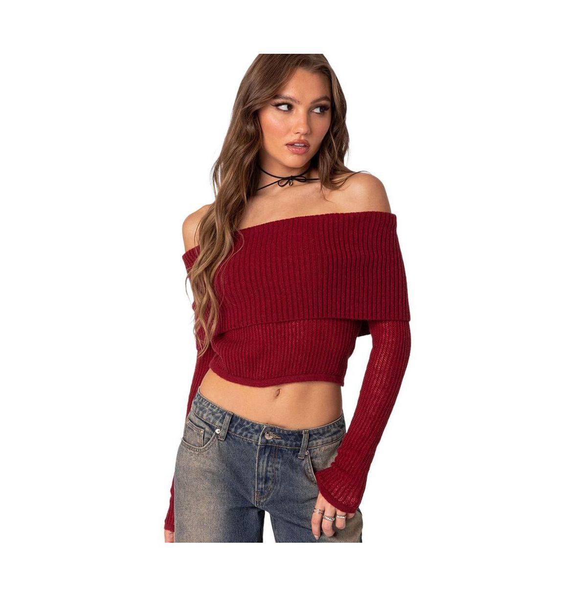 Edikted Lili Fold Over Knit Top Product Image