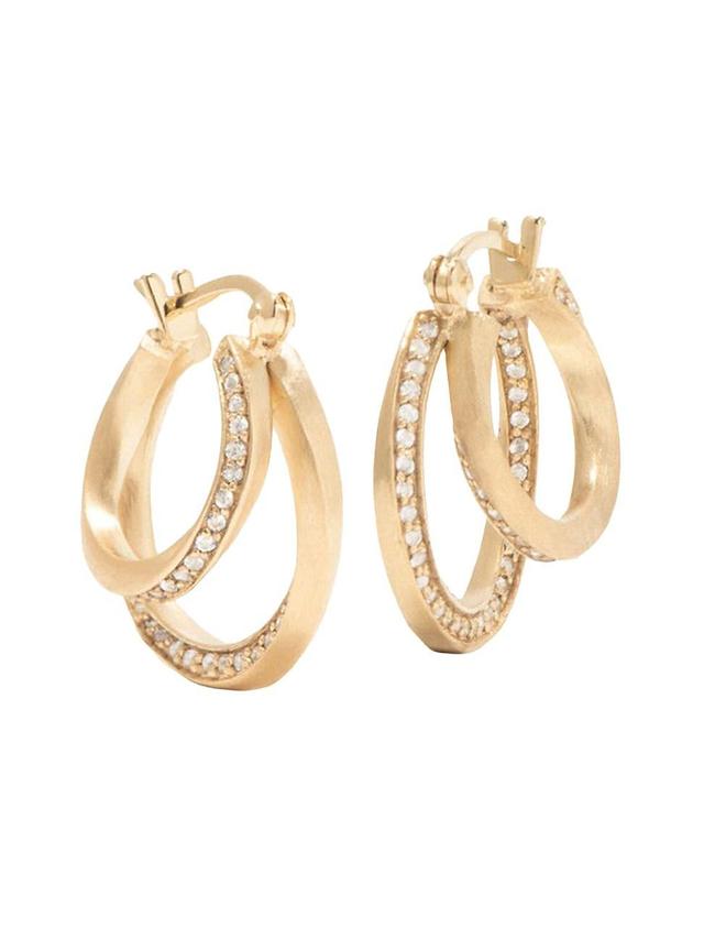 Womens Suburbs 18K Gold-Plated & White Topaz Double Hoop Earrings Product Image