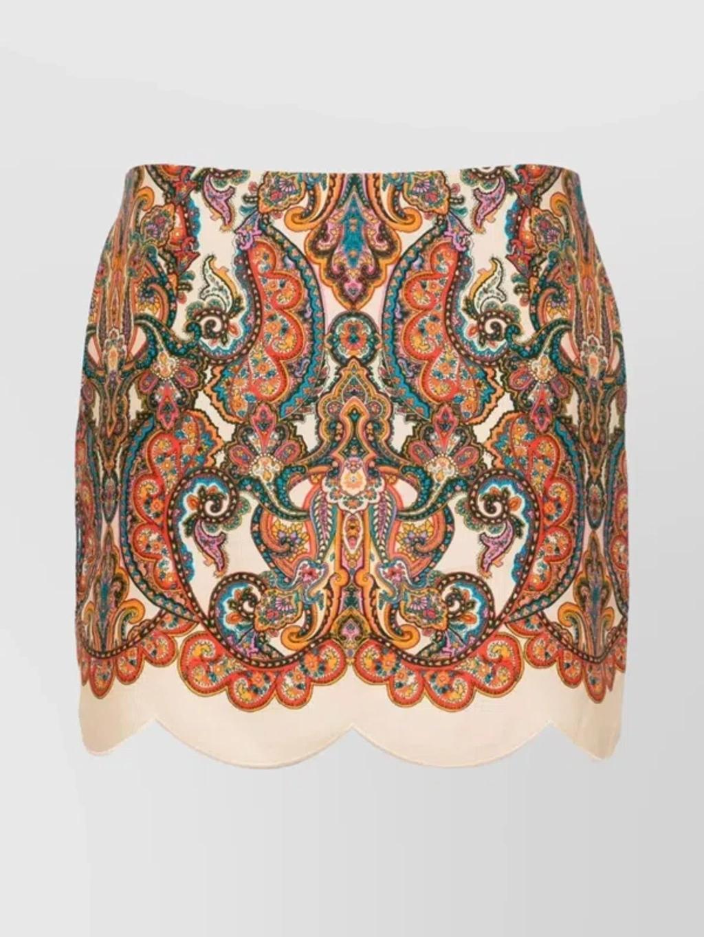 ZIMMERMANN High Waist Linen Mini Skirt With Paisley Print In Multicolour Product Image