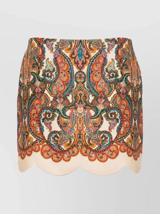 ZIMMERMANN High Waist Linen Mini Skirt With Paisley Print In Multicolour Product Image