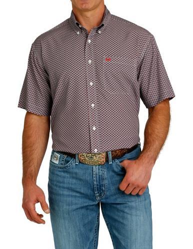 Cinch® Men's S/S Burgundy/Grey Print ArenaFlex Button Shirt Product Image