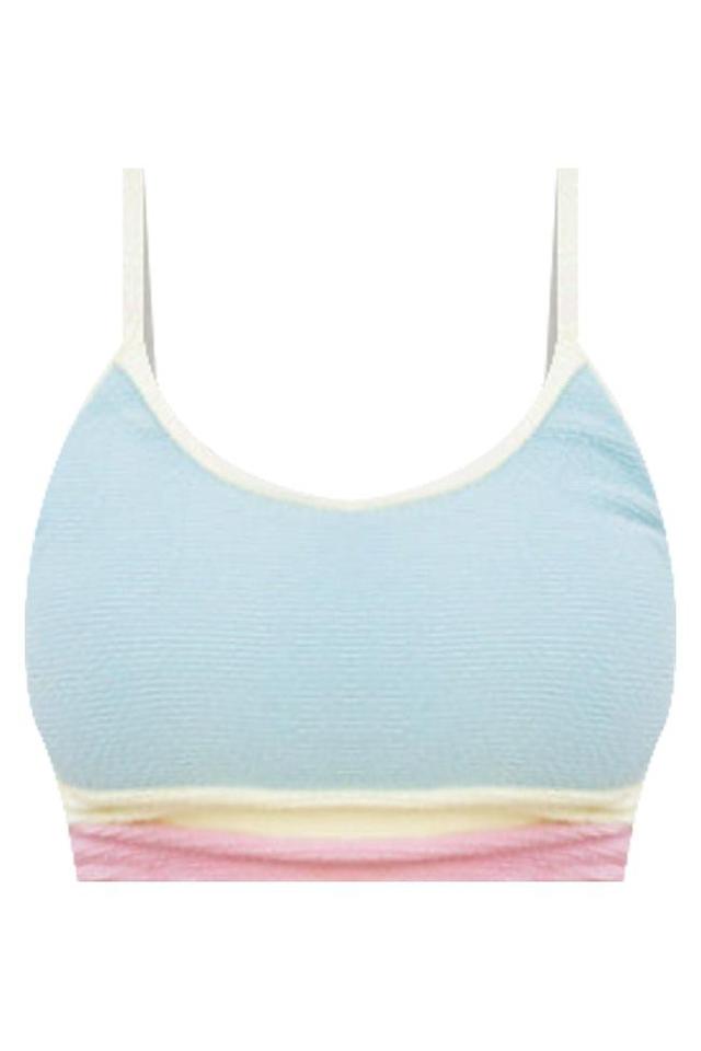 Do Not Disturb Blue Color Block Bikini Top Product Image