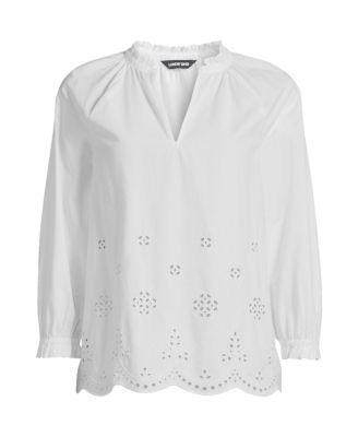 Women's Eyelet Split Neck Shirt Product Image