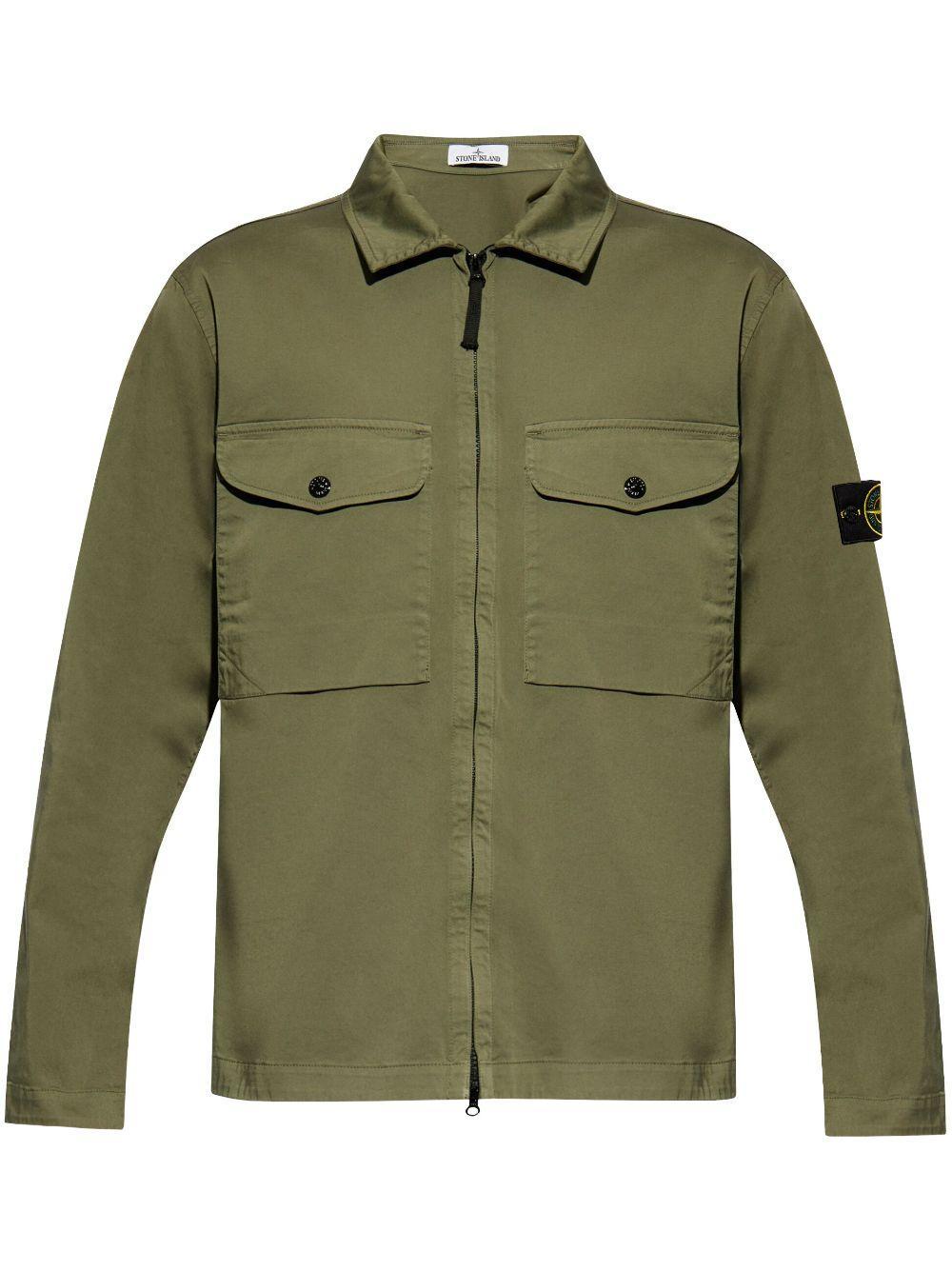 STONE ISLAND Compass-logo Zip-up Shirt Jacket In Muschio Product Image