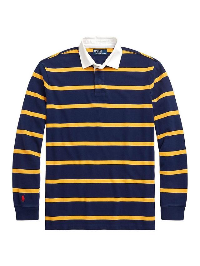 Mens Striped Cotton Long-Sleeve Polo Shirt Product Image