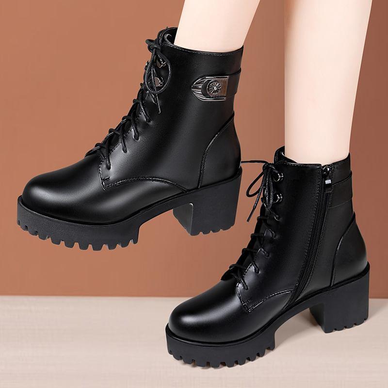 Faux Leather Platform Short Boots Product Image