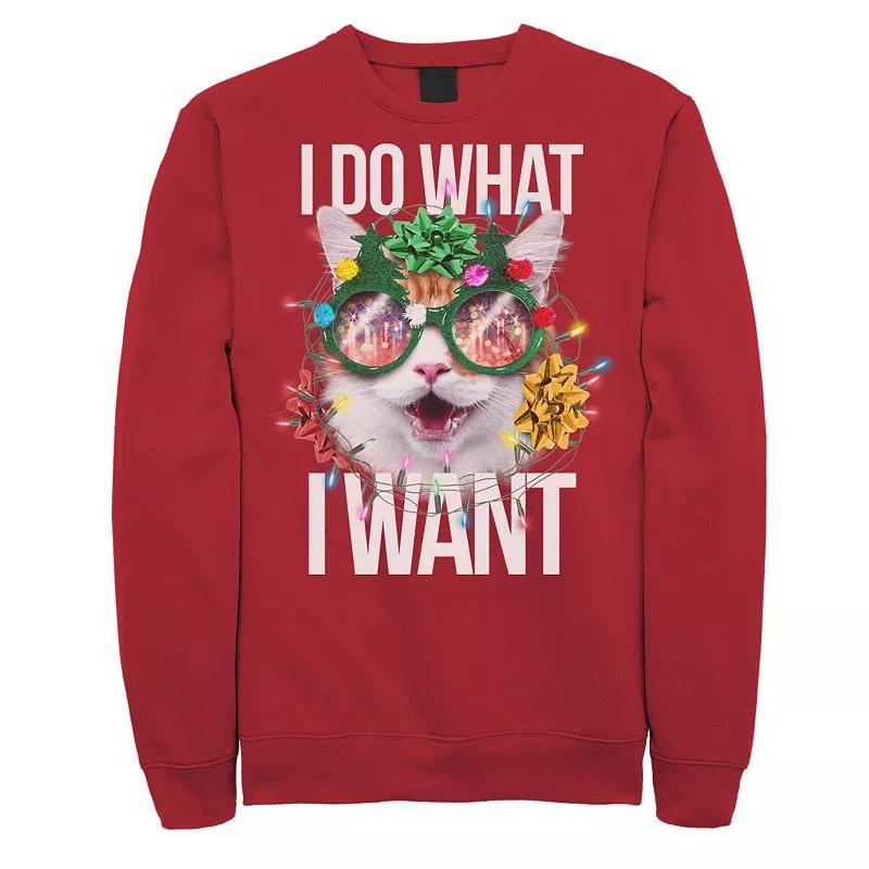 Mens Sassy Christmas Cat Fleece Crewneck Sweatshirt Product Image