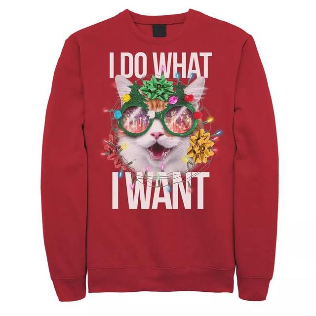 Mens Sassy Christmas Cat Fleece Crewneck Sweatshirt Red Product Image