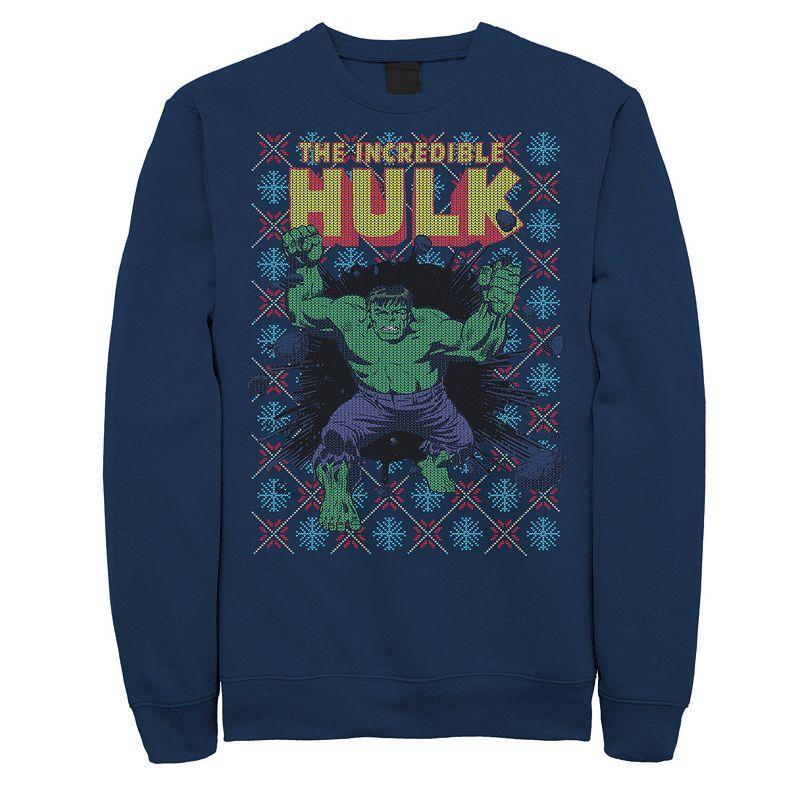 Mens Marvel Hulk Smash Ugly Christmas Sweater Sweatshirt Blue Product Image