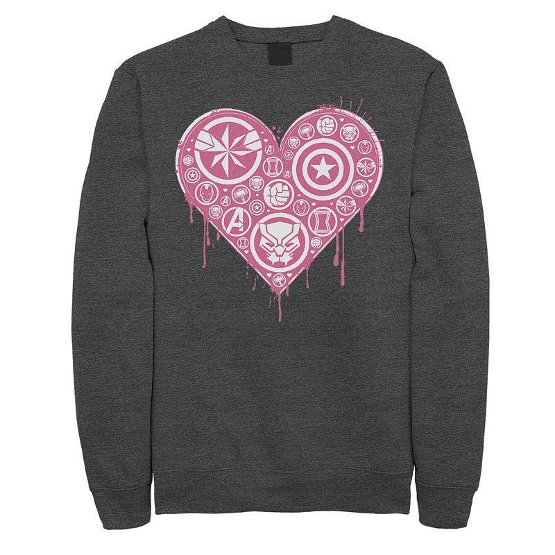 Mens Marvel Group Shot Logo Filled Heart Sweatshirt Grey Heather Product Image