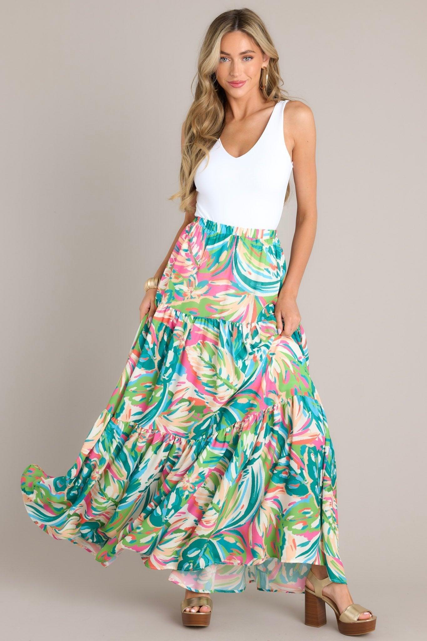 Oceanic Mirage Teal Tropical Print Maxi Skirt product image