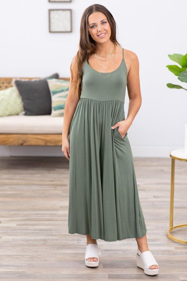 Olive Fit and Flare Wide Leg Jumpsuit Product Image