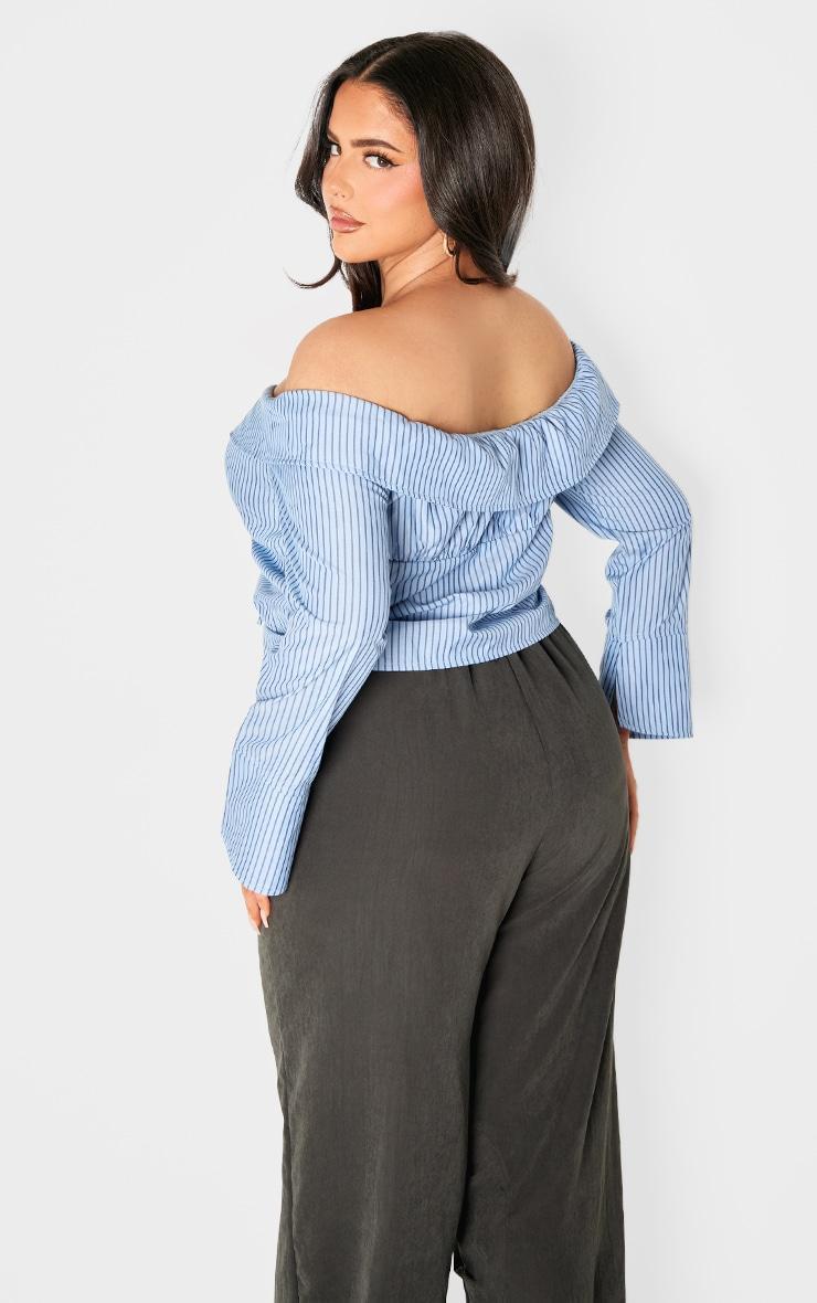 Plus Blue Bardot Striped Fitted Shirt Style Top Product Image